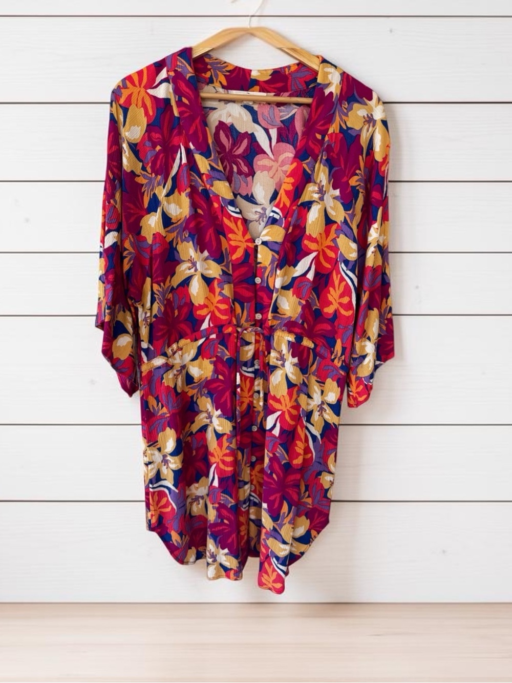 Rip Curl Bold Floral V-Neck Tunic in Red, Yellow & Blue